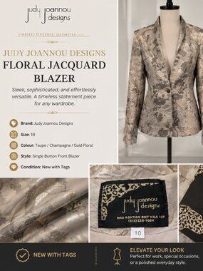 Floral Metallic Jacqard Blazer - Business Casual Size 10